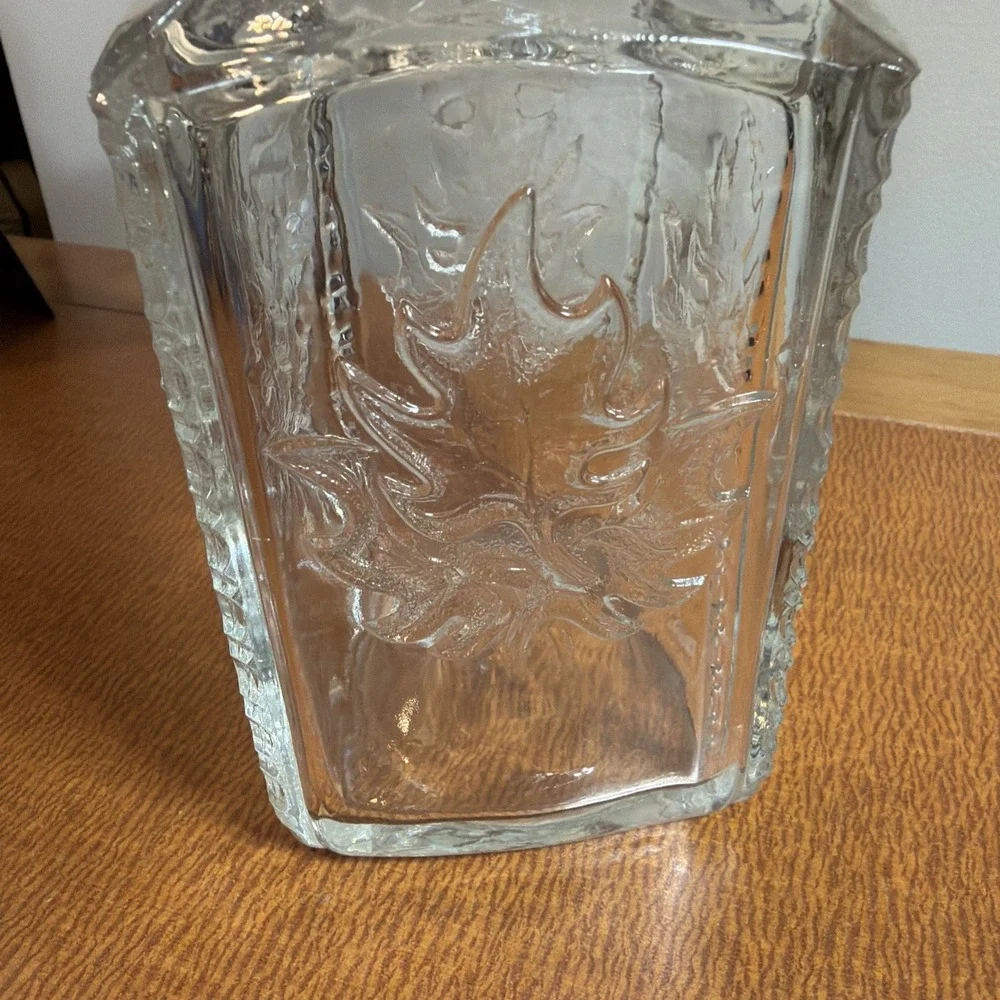 Antique EAPG Flint Glass Square Maple Leaf Decanter Pitcher Bottle Stopper 9.5